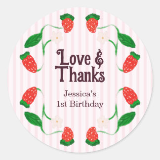Sticker Rond Strawberry Rose Amour et Merci Anniversaire