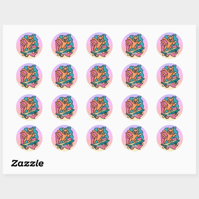 Sticker Rond Street Retro Chat sur Skate | Drôle (Feuille)