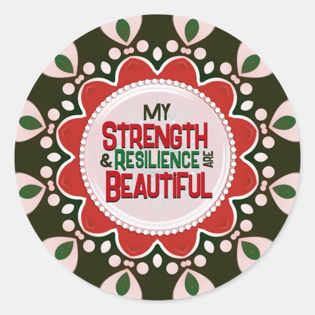 Sticker Rond Strength Resilience Beautiful  Appreciation Words (Devant)