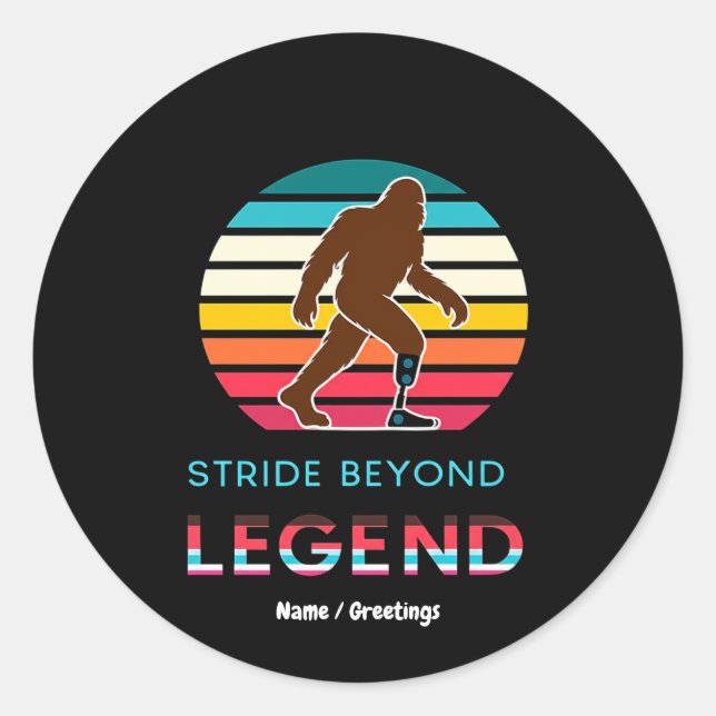 Sticker Rond Stride Beyond Legend Sasquatch Amputé Vintage  (Devant)