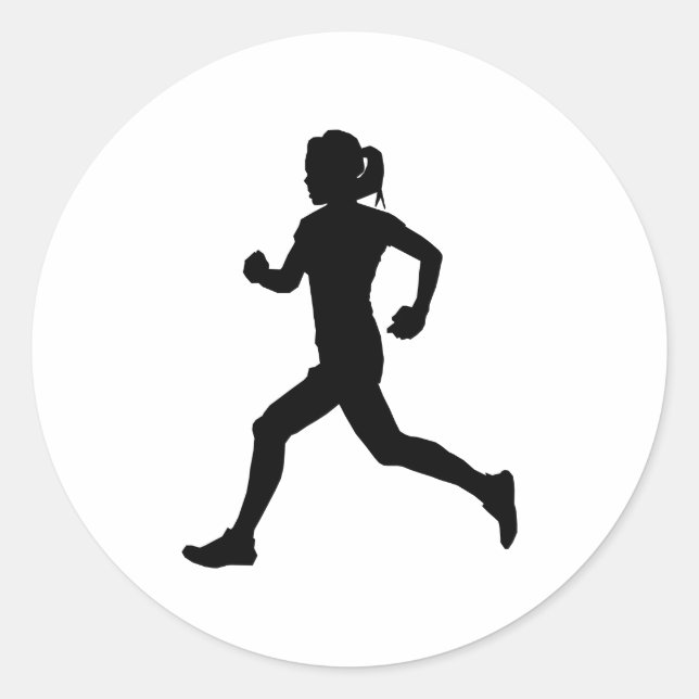 Sticker Rond Stried in Grace : Female Marathon Runner Silhouett (Devant)