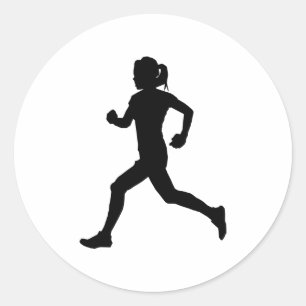Sticker Rond Stried in Grace : Female Marathon Runner Silhouett