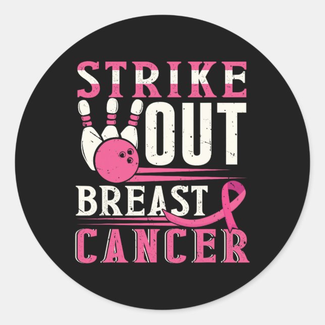 Sticker Rond Strike Out Breast Cancer Awareness Bowling Strike (Devant)