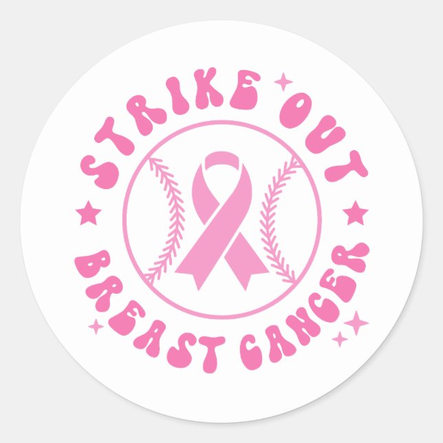 Sticker Rond Strike Out Breast Cancer Pink Ribbon Awareness (Devant)