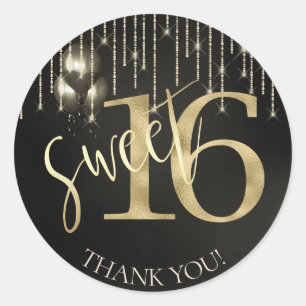 Sticker Rond String Lights & Balloons Sweet 16 Black/Gold ID473