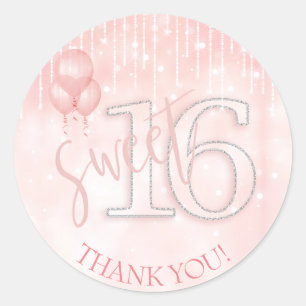 Sticker Rond String Lights & Balloons Sweet 16 Rose Gold ID473