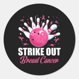 Sticker Rond Striout Bowling Ball Pins Cancer du sein Rose Ri