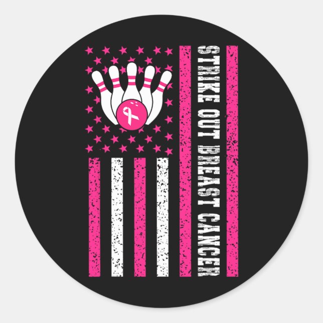 Sticker Rond Striout Bowling Ruban Usa Drapeau Cancer du sein A (Devant)