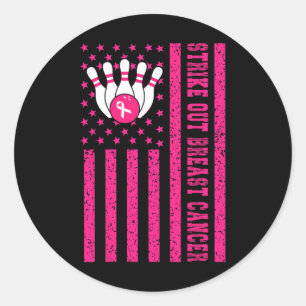 Sticker Rond Striout Bowling Ruban Usa Drapeau Cancer du sein A