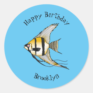 Sticker Rond Striped angelfish cartoon