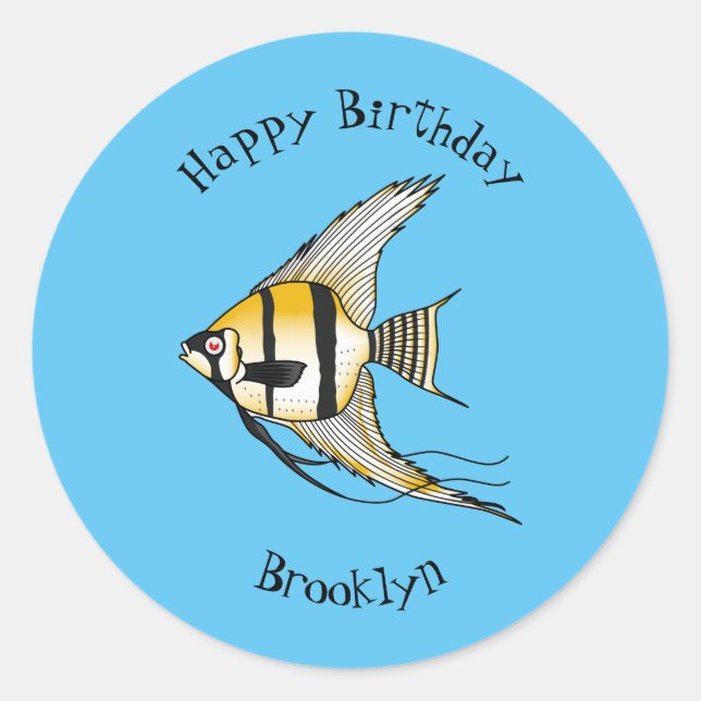 Sticker Rond Striped angelfish cartoon (Devant)