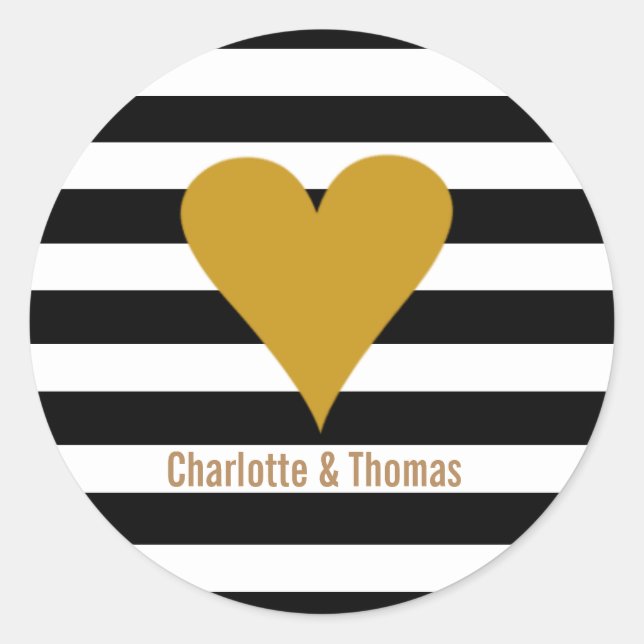 Sticker Rond Stripes modernes Gold Heart Preppy (Devant)