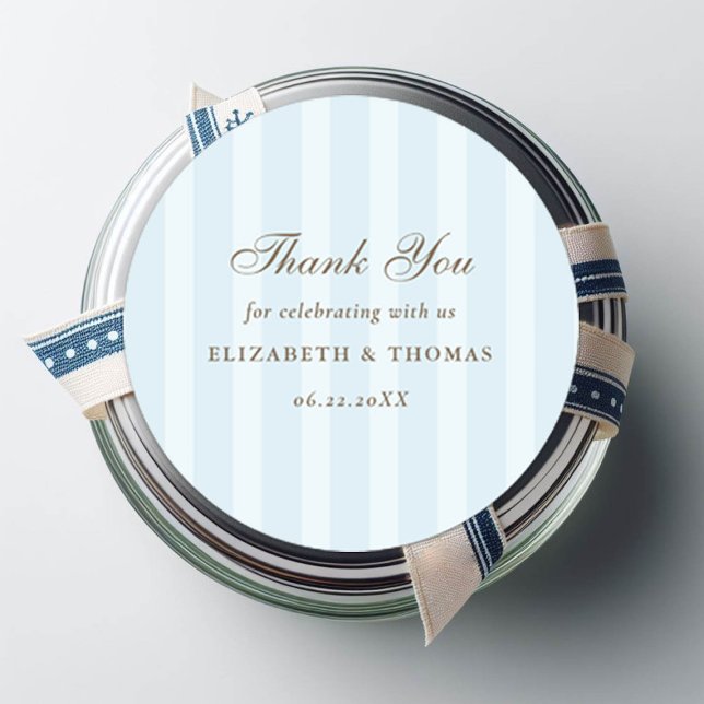 Sticker Rond Stripes nautiques Ciel Bleu Élégant Mariage Favori (wild beach wedding couple favor thank you sticker nautical stripes formal modern classic)