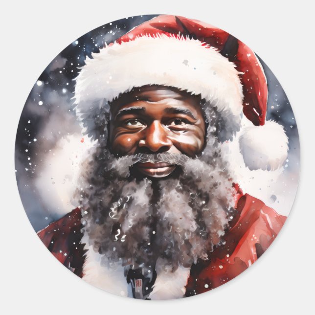 Sticker Rond Strong Black Santa Melanin Chrismas Claus Men  (Devant)