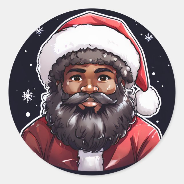 Sticker Rond Strong Black Santa Melanin Chrismas Claus Men  (Devant)