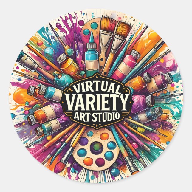 Sticker Rond Studio d'art varié virtuel – Éclaboussure de peint (Devant)