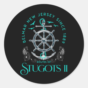 Sticker Rond Stugots Belmar Nj Ancre en Détresse Tshirt Sarcast