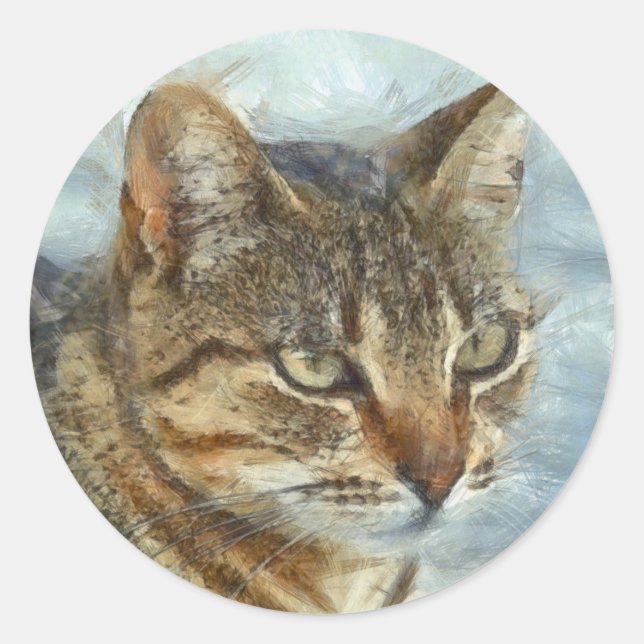 Sticker Rond Stunning Tabby Cat Close Up Graphite Pencil Portra (Devant)