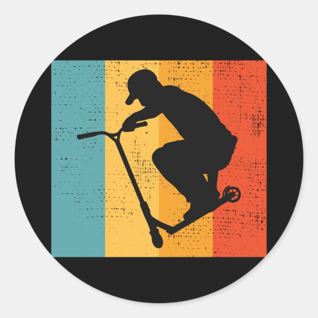 Sticker Rond Stunt Scooter Freestyle Scootering Rider Retro (Devant)