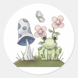 Sticker Rond Stups de printemps ・ Grenouille et champignon