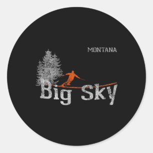 Sticker Rond Style 1980 Big Sky Montana Ski T Vintage
