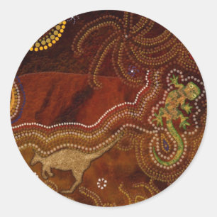 Sticker Rond Style aborigène australien Kangaroo & Gecko