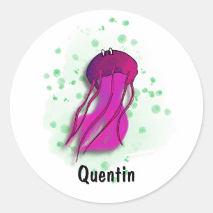 Sticker Rond style aquarelle méduse rose