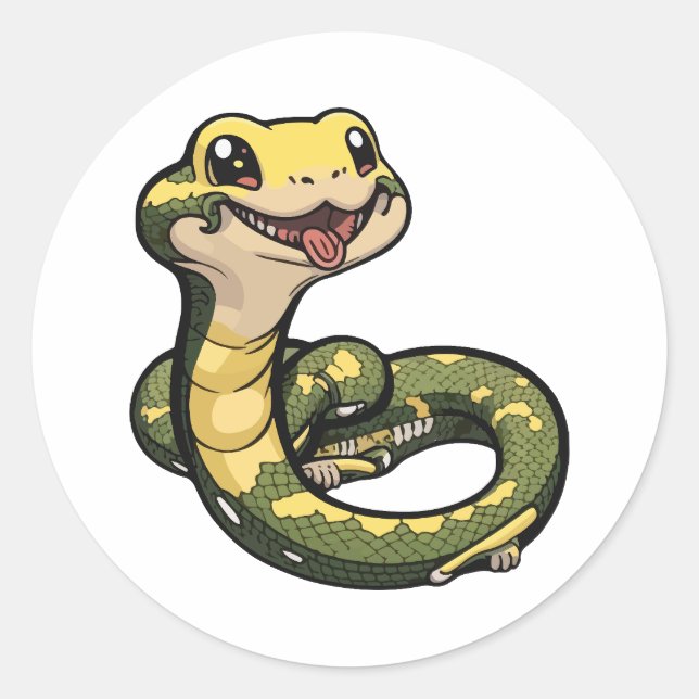 Sticker Rond style caricature autocollante anaconda (Devant)