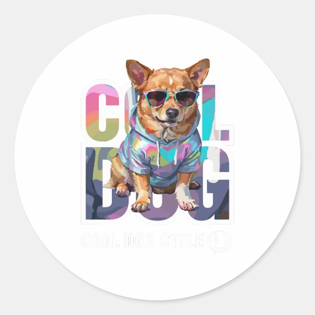Sticker Rond Style chien cool (Devant)