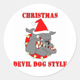 Sticker Rond Style chien diable de Noël du Corps des Marines