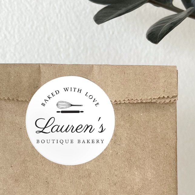 Sticker Rond Style classique Accueil Boulangerie Logo avec info (Créateur téléchargé)