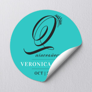 Sticker Rond Style classique Tiara Turquoise 15ème Quinceañera