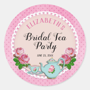 Sticker Rond Style Cottage Anglais Rose Tea Party Douche