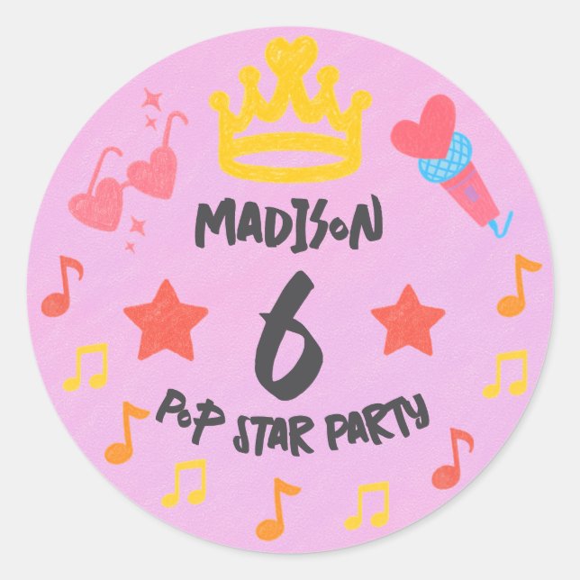 Sticker Rond Style Crayon modifiable - Pop Star Diva Anniversai (Devant)