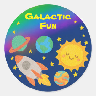 Sticker Rond Style Crayon modifiable - Voyage système solaire