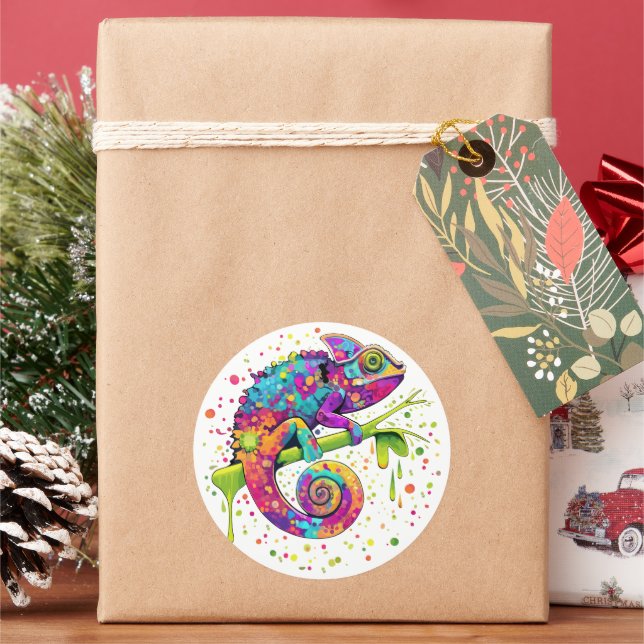 Sticker Rond Style d'aquarelle des teintures Chameleon (vacances)