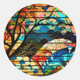 STICKER ROND STYLE D'ART JAPONAIS FORESTIER MODERNE