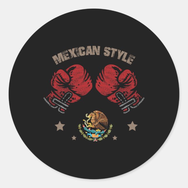 Sticker Rond Style de boxe mexicaine Drapeau mexicain Sty de bo (Devant)