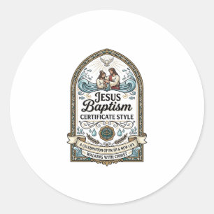 Sticker Rond Style de certificat de baptême de Jésus Certificat