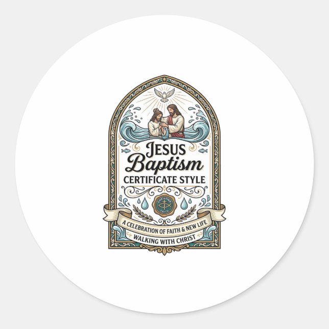 Sticker Rond Style de certificat de baptême de Jésus Certificat (Devant)