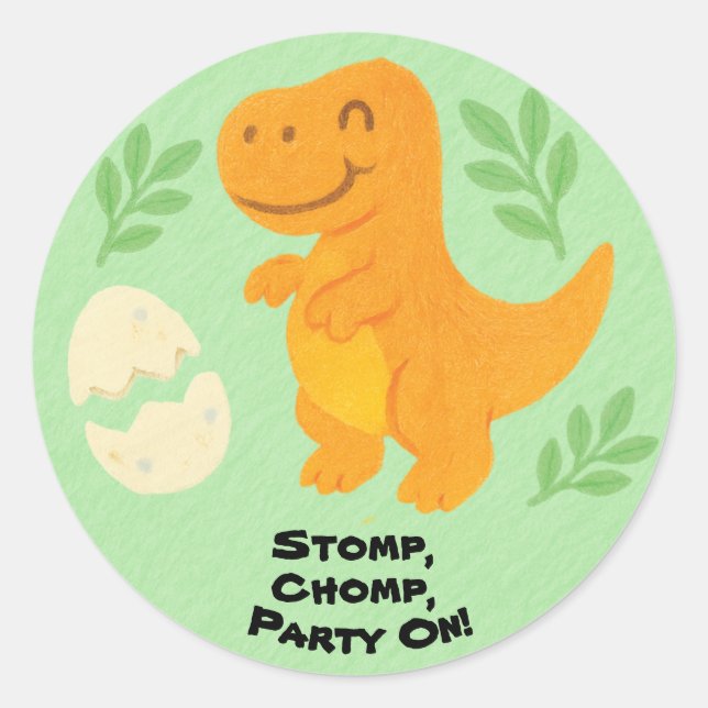 Sticker Rond Style de crayon éditable – Dino tout-puissant (Devant)