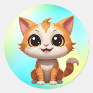 Sticker Rond Style de dessin animé de chat orange mignon - 8973