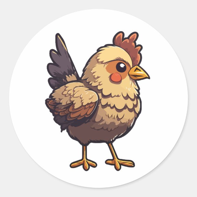 Sticker Rond style de dessin animé de l'autocollant à poule mig (Devant)