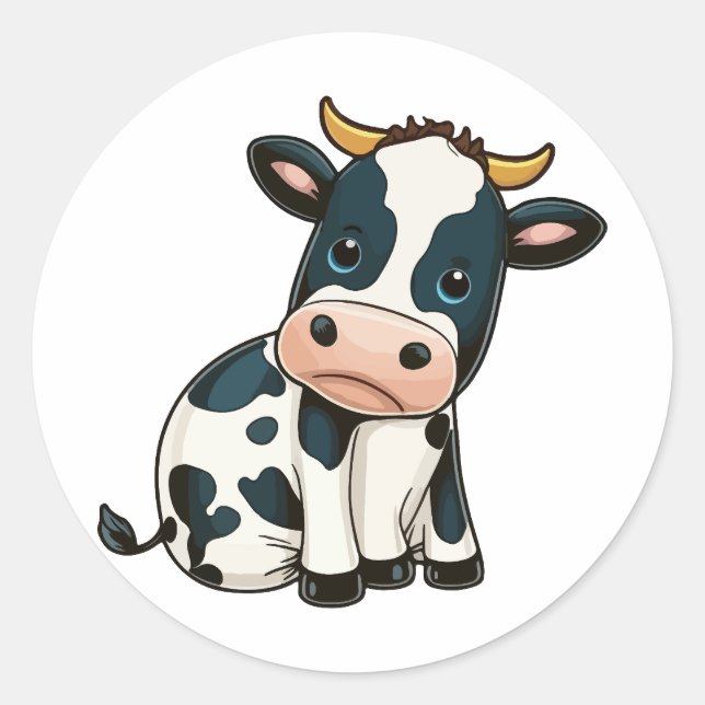 Sticker Rond style de dessin animé de veau mignon (Devant)