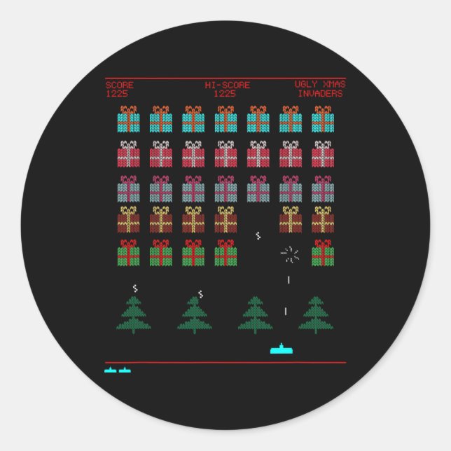 Sticker Rond Style de Noël Retro jeu vidéo (Devant)