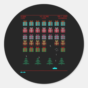 Sticker Rond Style de Noël Retro jeu vidéo