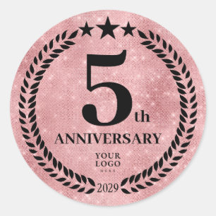Sticker Rond Style de Parties scintillant rose 5e anniversaire 
