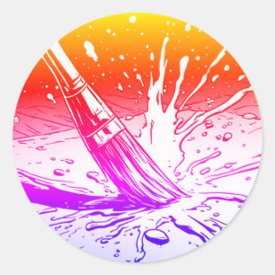 Sticker Rond Style de pinceau graphique coloré tache de peintur
