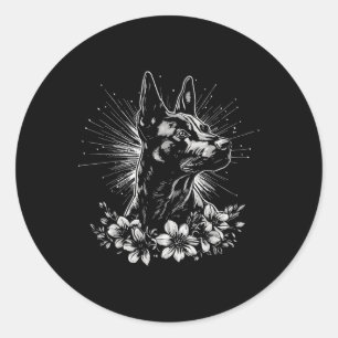 Sticker Rond Style de tatouage Amoureux des chiens belge rétro