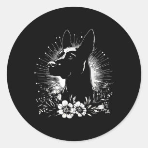 Sticker Rond Style de tatouage Amoureux des chiens malinois rét